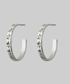 CLASSICS BROOKE. Etched Starburst Hoop Earrings - Silver