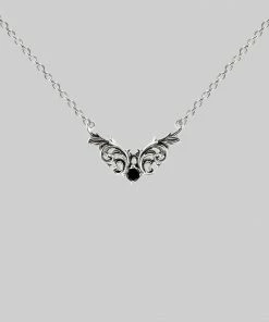 AW21 QUENTIN. Ornate Flourish Chevron Onyx Collar - Silver