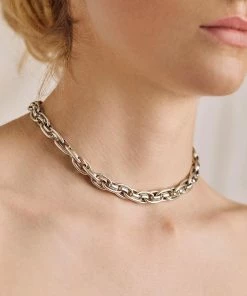 AW21 CASSIAN. Chunky Braid Chain Collar Necklace - Silver Necklaces & Chains