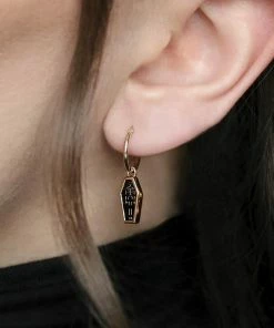 CLASSICS MORALITY. Skeleton Coffin Hoop Earrings - Gold