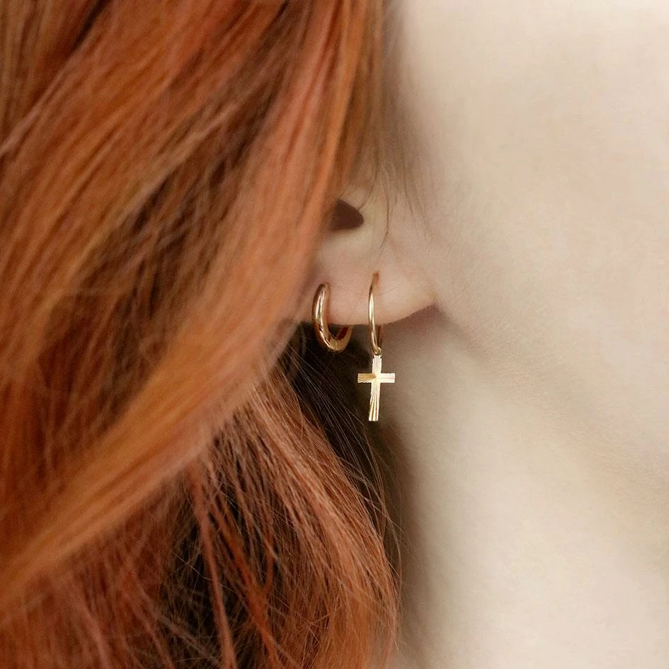 End Of Line HONOUR. Cross Hoop 9K Gold Earrings 2 End Of Line HONOUR. Cross Hoop 9K Gold Earrings