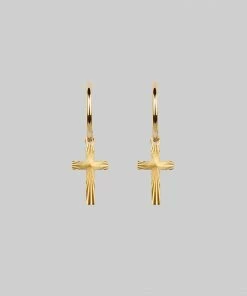 End Of Line HONOUR. Cross Hoop 9K Gold Earrings