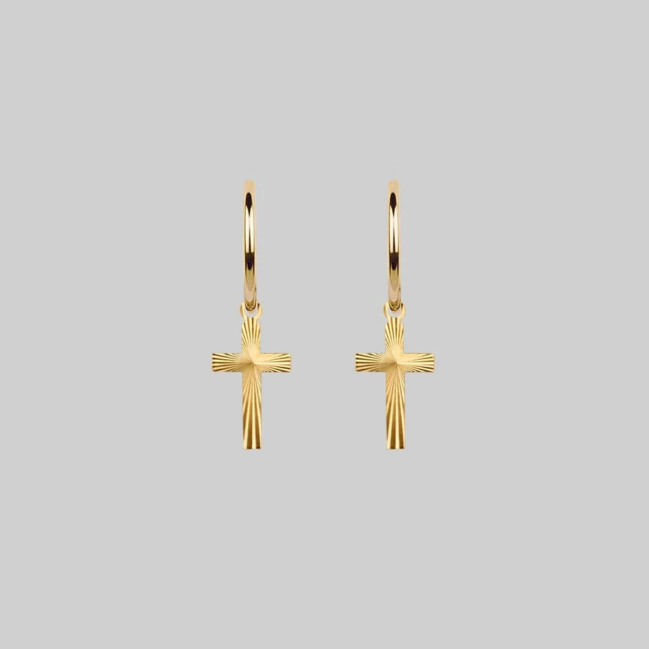 End Of Line HONOUR. Cross Hoop 9K Gold Earrings 1 End Of Line HONOUR. Cross Hoop 9K Gold Earrings