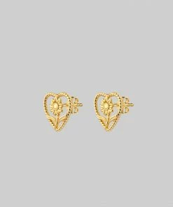 CLASSICS APRIL. Sunflower Heart Stud Earrings - Gold