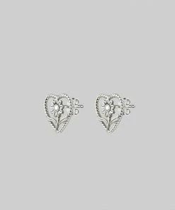 CLASSICS APRIL. Sunflower Heart Stud Earrings - Silver