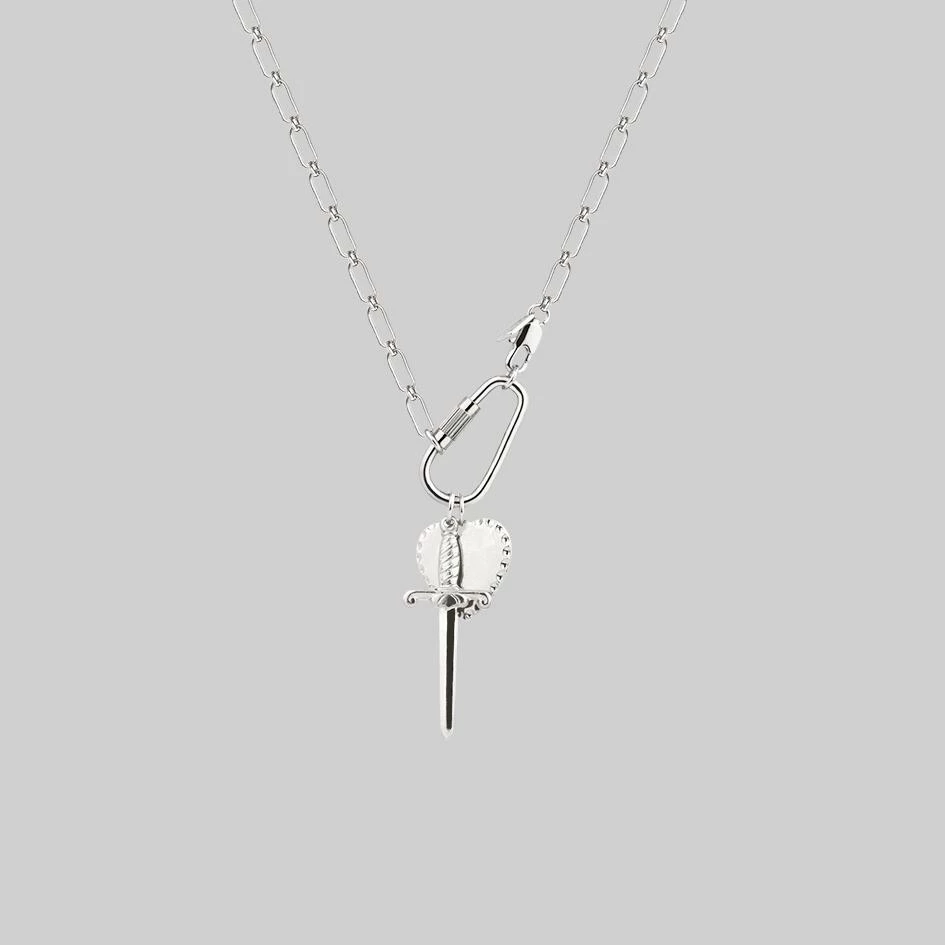 CLASSICS TORMENT. Heart & Dagger Carabiner Charm Necklace - Silver 3 CLASSICS TORMENT. Heart & Dagger Carabiner Charm Necklace - Silver