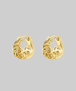 End Of Line IMPERIAL. Ornate Flourish Clicker Hoop Earrings - Gold