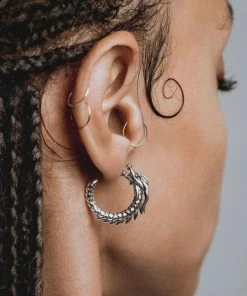 CLASSICS DRAKE. Dragon Hoop Earrings - Silver