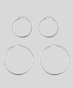 CLASSICS Silver Hoop Earrings - Set Of 2
