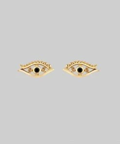 CLASSICS ORIUS. All Seeing Black Spinel Eye Stud Earrings - Gold