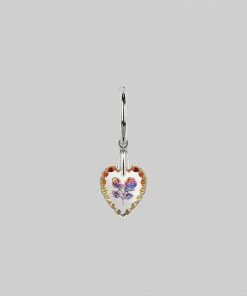 End Of Line NANCY. Two Roses Engraved Glass Heart Earrings - Silver