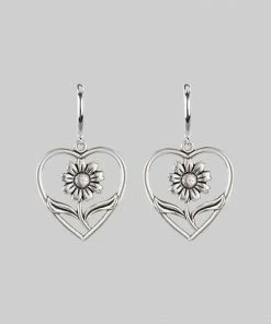 End Of Line JUNE. Sunflower Heart Hoop Earrings - Silver