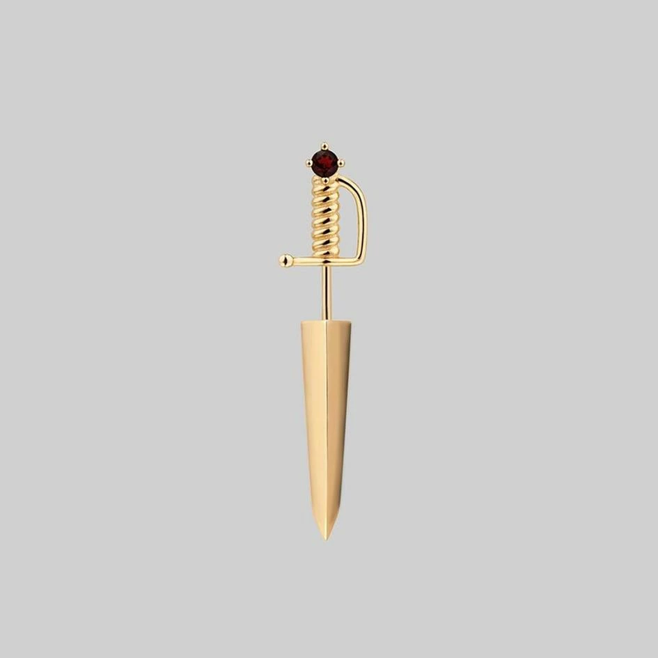 CLASSICS SALEM. Garnet Short Dagger Single Earring - Gold 4 CLASSICS SALEM. Garnet Short Dagger Single Earring - Gold