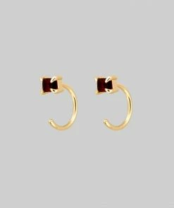 CLASSICS Rectangle Garnet Huggie Hoop Earrings - Gold