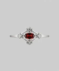 AW21 Rings MARTHA. Ornate Garnet Floral Ring - Silver