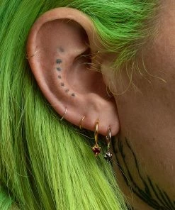 CLASSICS HEART & SOUL. Black Spinel Dangly Heart Hoop Earrings - Silver