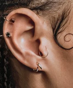 CLASSICS Rectangle Garnet Huggie Hoop Earrings - Gold