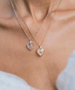 End Of Line Necklaces & Chains MABEL. Teddy Bear Engraved Glass Heart Necklace - Silver