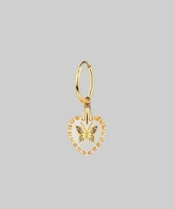 CLASSICS NEW DAWN. Butterfly Glass Heart Hoop Earrings - Gold