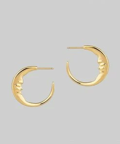 CLASSICS GOOD NIGHT. Man In The Moon Crescent Earrings - Gold