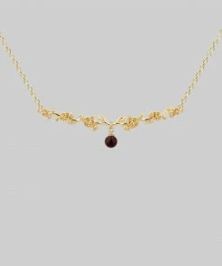 End Of Line DAMASK. Garnet Rose Foliage Collar Necklace - Gold Necklaces & Chains