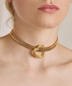 End Of Line HANGIN HEART. Wide Curb Chain Choker - Gold