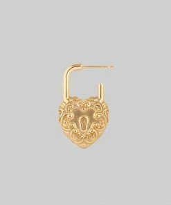 End Of Line KEEPER. Ornate Heart Padlock Gold Earrings