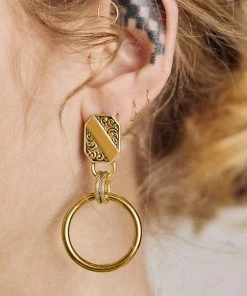AW21 RITUAL. Ornate Shield Hoop Earrings - Gold