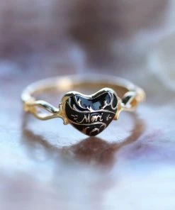 End Of Line MEMENTO MORI. Black Enamel Heart Gold Ring Gold Rings