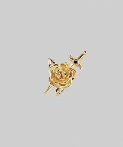 AW21 RHAPSODY. Dagger Through Rose Stud Earring - Gold Earrings