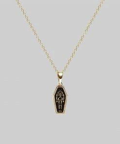 End Of Line Necklaces & Chains MORALITY. Tiny Skeleton Coffin Gold Necklace
