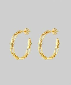 AW21 LUCIA. Spiked Chain Hoop Earrings - Gold