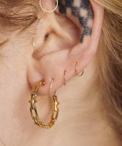 AW21 LUCIA. Spiked Chain Hoop Earrings - Gold