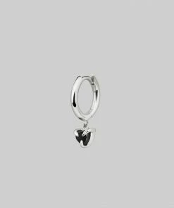 CLASSICS HEART & SOUL. Black Spinel Dangly Heart Hoop Earrings - Silver 12 CLASSICS HEART & SOUL. Black Spinel Dangly Heart Hoop Earrings - Silver