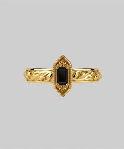 AW21 Rings RENOUNCE. Ornate Gothic Onyx Ring - Gold