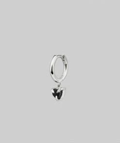 CLASSICS Earrings HEART & SOUL. Black Spinel Dangly Heart Clicker Ring - Silver