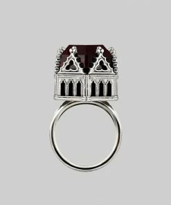 HALLOWEEN 2021 Rings TEMPLE OF CHAMBERS. Garnet CZ Cathedral Ring - Silver