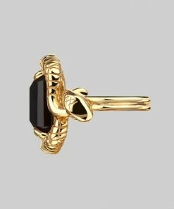 BLACK FRIDAY 2021 Rings MALICE. Black Spinel Coiled Snake Cocktail Ring - Gold