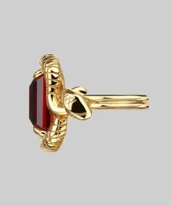 BLACK FRIDAY 2021 MALICE. Garnet CZ Coiled Snake Cocktail Ring - Gold Rings