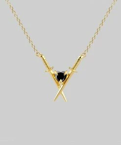 AW21 Necklaces & Chains ABJURE. Crossed Swords & Onyx Heart Necklace - Gold
