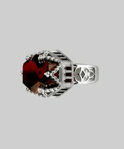 HALLOWEEN 2021 Rings TEMPLE OF CHAMBERS. Garnet CZ Cathedral Ring - Silver