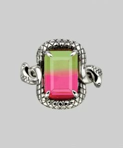 BLACK FRIDAY 2021 MALICE. Tourmaline CZ Coiled Snake Cocktail Ring - Silver