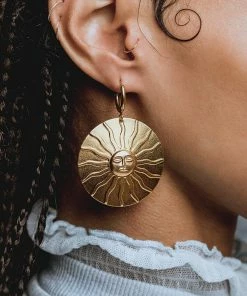 End Of Line HARMONY. Winter Sun Disk Hoop Earrings - Gold
