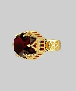 HALLOWEEN 2021 Rings TEMPLE OF CHAMBERS. Garnet CZ Cathedral Ring - Gold