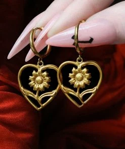 End Of Line JUNE. Sunflower Heart Hoop Earrings - Silver