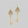 End Of Line VERONA. Skeleton Key Earrings - Gold