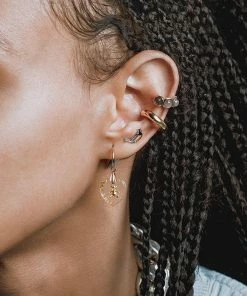 End Of Line MABEL. Teddy Bear Engraved Glass Heart Earrings - Gold