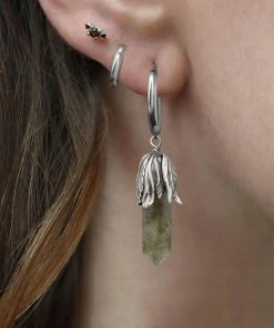 CLASSICS DEATH BLOOM. Labradorite Gemstone Hoop Earrings - Silver