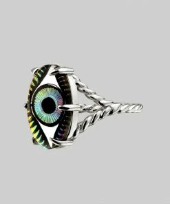 End Of Line Rings BEHOLD. Iridescent Glass Eye Ring - Silver
