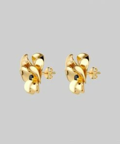 End Of Line HARMONY. Pansy Flower Stud Earrings - Gold